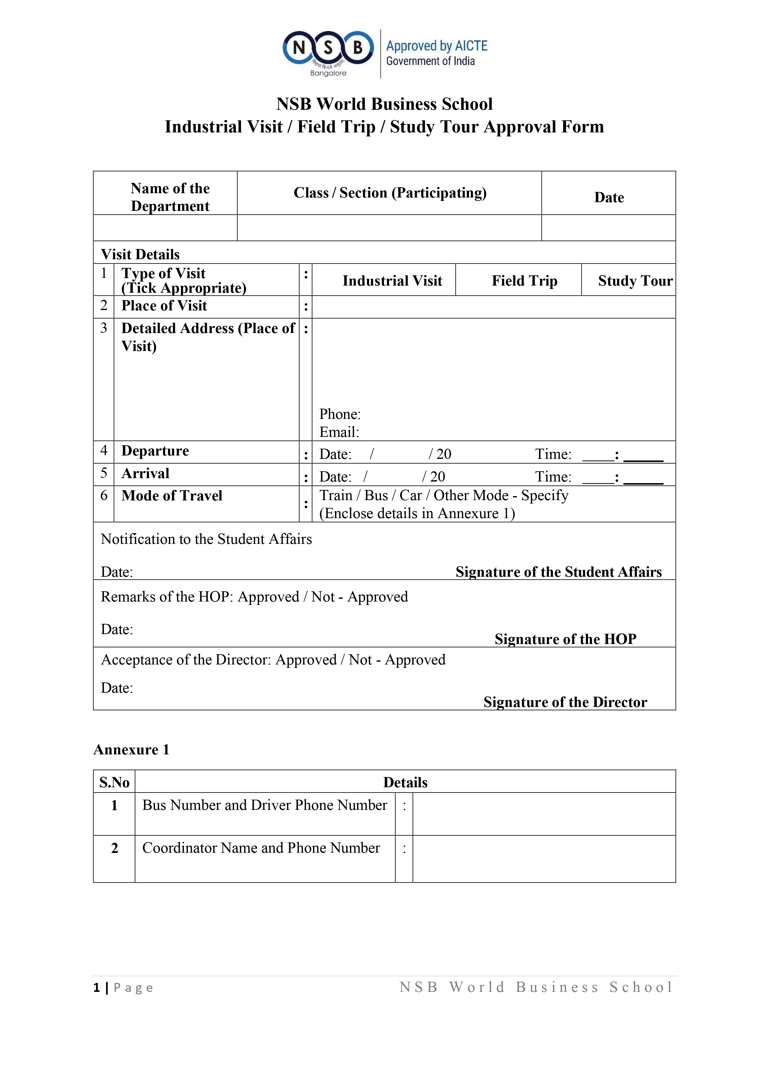 Industrial Visit Proposal Form